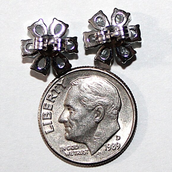 Sterling Silver Blue Topaz Floral Stud Earrings - Picture 3 of 4